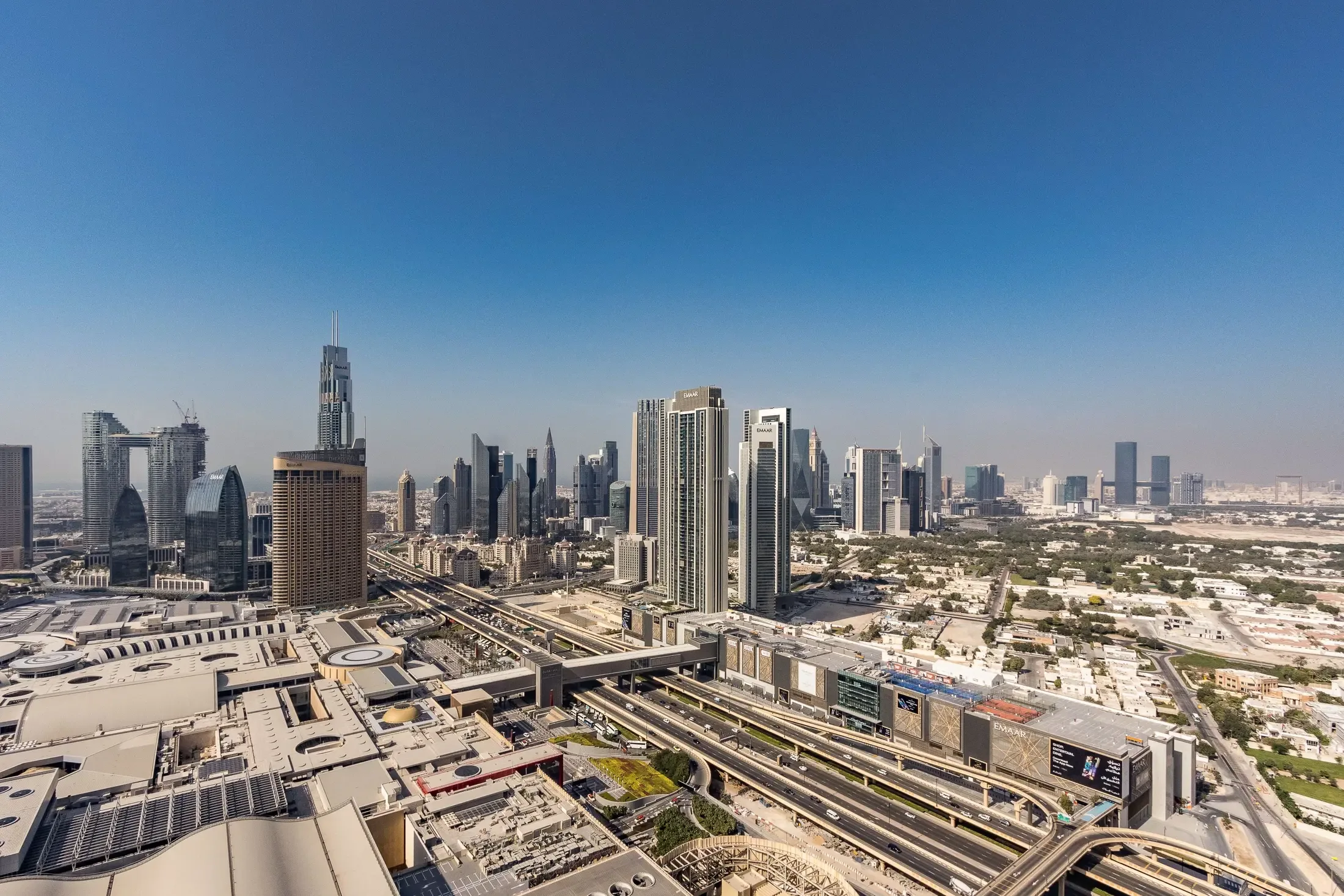 Downtown Dubai and Sheikh Zayed Road from above